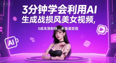 3分钟学会利用AI生成战损风美女视频， 0成本涨粉快，多渠道变现-微众资源