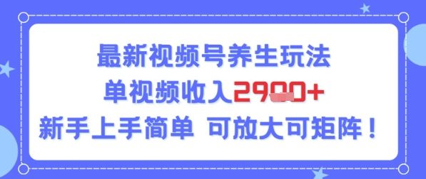 视频号养生玩法，单视频收入2.9k，新手上手简单-微众资源