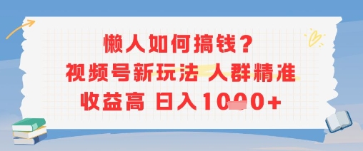 懒人如何搞钱？视频号新玩法，人群精准收益高，日入多张-微众资源