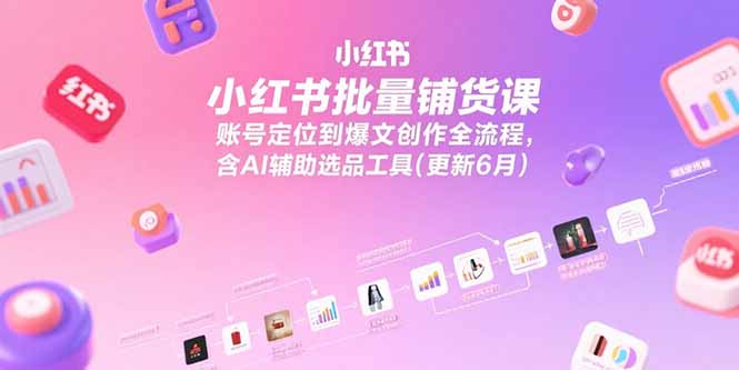 小红书批量铺货课，账号定位到爆文创作全流程，含AI辅助选品工具(更新6月)-微众资源