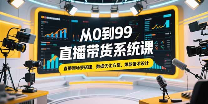 从0到99直播带货系统课，直播间场景搭建，数据优化方案，爆款话术设计-微众资源