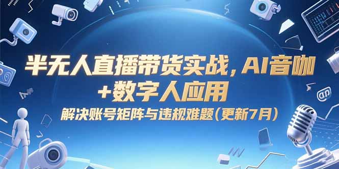 半无人直播带货实战，AI音咖+数字人应用 解决账号矩阵与违规难题(更新7月)-微众资源