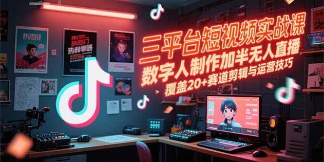 三平台短视频实战课，数字人制作加半无人直播，覆盖20+赛道剪辑与运营技巧-微众资源