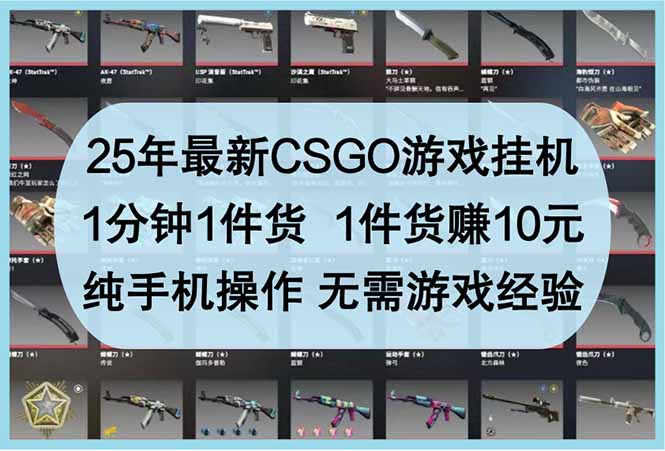 25年最新CSGO游戏挂机，1分钟1件货，1件货赚10元 纯手机操作 无需游戏经验-微众资源