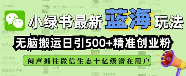 小绿书无脑搬运引流，全自动日引500精准创业粉，微信生态内又一个闷声发财的机会-微众资源