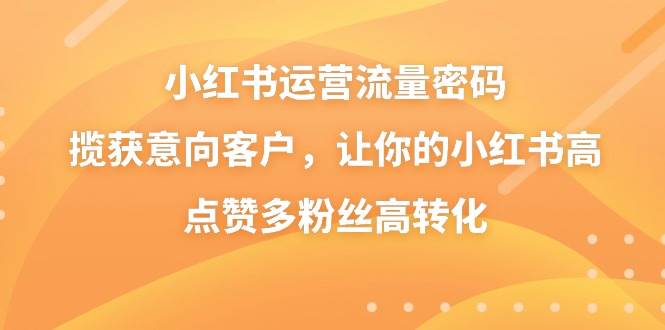 小红书运营流量密码，揽获意向客户，让你的小红书高点赞多粉丝高转化-微众资源