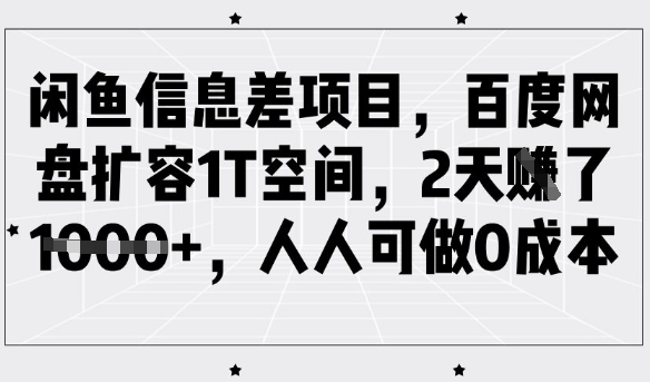 闲鱼信息差项目，百度网盘扩容1T空间，2天收益1k+，人人可做0成本-微众资源