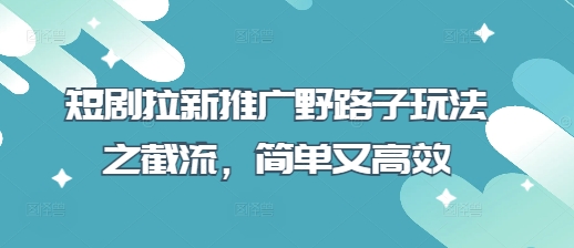 短剧拉新推广野路子玩法之截流，简单又高效-微众资源