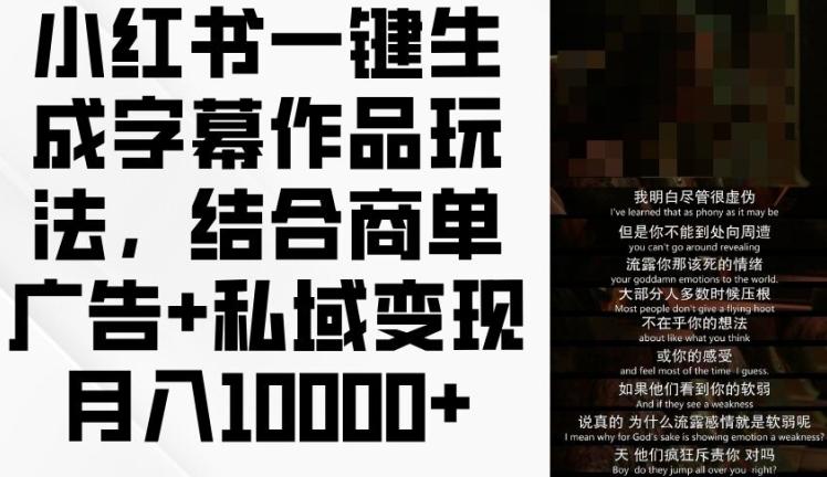 小红书一键生成字幕作品玩法，结合商单广告+私域变现月入1w+【揭秘】-微众资源