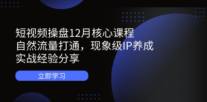 短视频操盘12月核心课程：自然流量打通，现象级IP养成，实战经验分享-微众资源