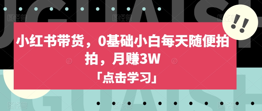 小红书带货玩法，0基础小白每天随便拍拍，也能月赚3W【揭秘】-微众资源