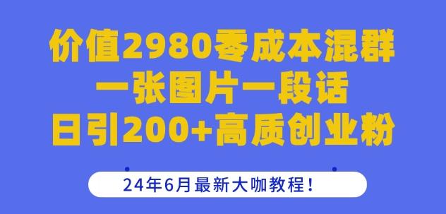 价值2980零成本混群一张图片一段话日引200+高质创业粉，24年6月最新大咖教程【揭秘】-微众资源