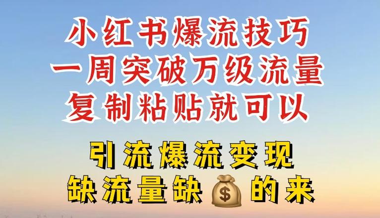 小红书爆流技巧，一周突破万级流量，复制粘贴就可以，引流爆流变现【揭秘】-微众资源