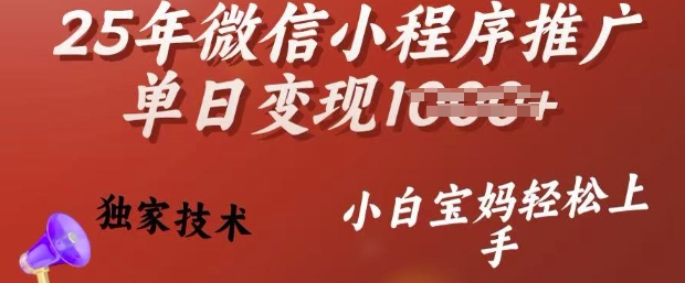 25年微信小程序推广单日变现多张，独家技术，小白宝妈轻松上手【揭秘】-微众资源