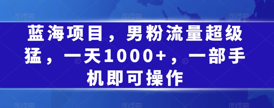 一天1000+，男粉蓝海项目，流量超级，一部手机即可轻松操作-微众资源