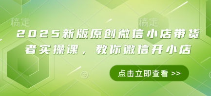 2025新版原创微信小店带货者实操课，教你微信开小店-微众资源
