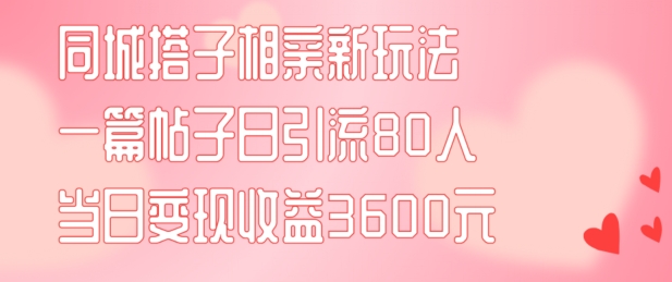 同城搭子相亲新玩法一篇帖子引流80人当日变现3600元(项目教程+实操教程)【揭秘】-微众资源