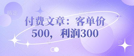 付费文章：客单价500，利润300-微众资源