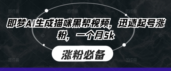 即梦AI生成猫咪黑帮视频，迅速起号涨粉，一个月5k-微众资源