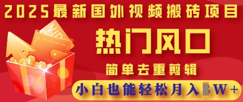 2025最新视频搬砖项目，热门风口，简单去重剪辑，小白也能轻松月入过W-微众资源