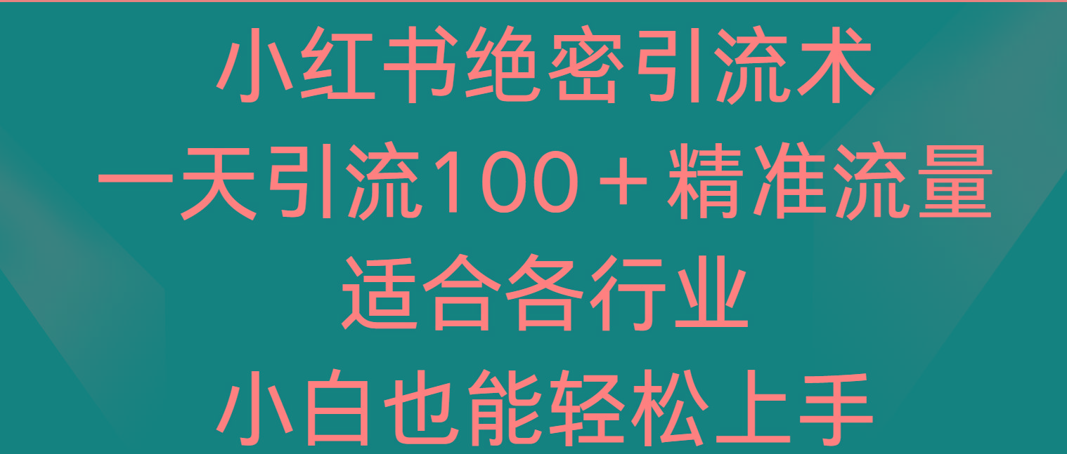 小红书绝密引流术，一天引流100＋精准流量，适合各个行业，小白也能轻松上手-微众资源
