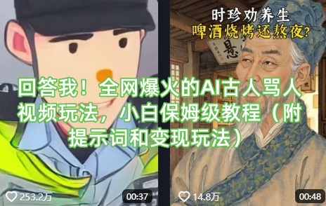 回答我！全网爆火的AI古人骂人视频玩法，小白保姆级教程(附提示词和变现玩法)-微众资源