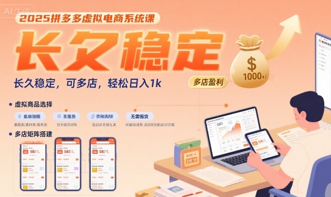 2025拼多多虚拟电商系统课，长久稳定，可多店，轻松日入1k-微众资源