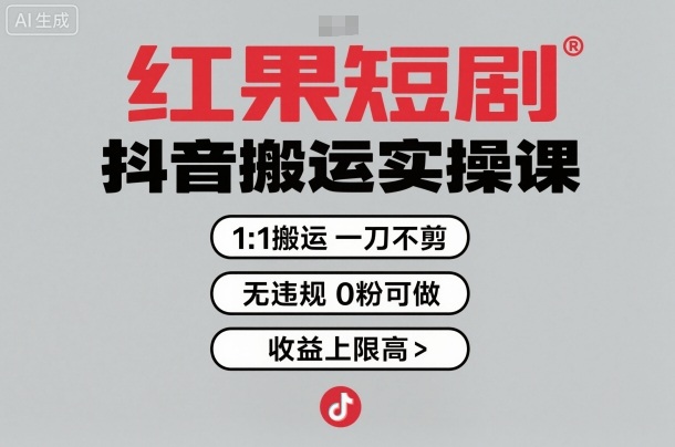 红果短剧拉新之抖音搬运实操课，1：1搬运，一刀不剪，无违规，0粉可做，收益上限高-微众资源
