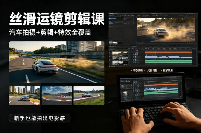 大叔丝滑运镜剪辑课，汽车拍摄+剪辑+特效全覆盖，新手也能拍出电影感-微众资源