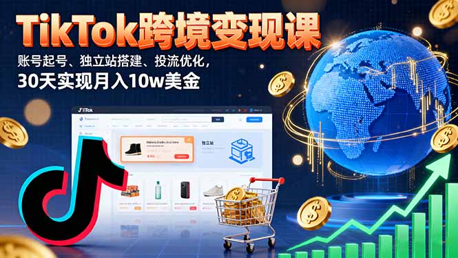 TikTok跨境变现课：账号起号、独立站搭建、投流优化，30天实现月入10w美金-微众资源