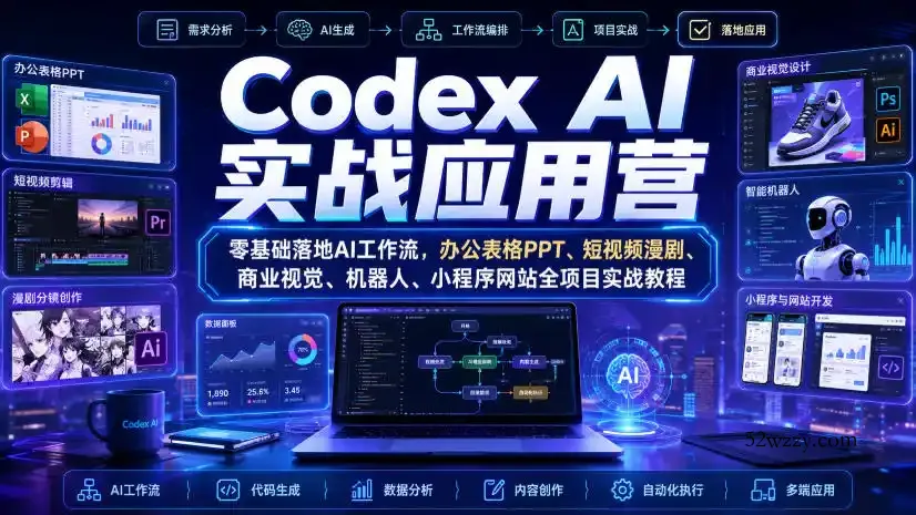 Codex AI实战应用营｜零基础落地AI工作流，办公表格PPT、短视频漫剧、商业视觉、机器人、小程序网站全项目实战教程-微众资源