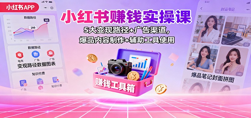 小红书赚钱实操课：5大变现路径+广告渠道，爆品内容制作+辅助工具使用-微众资源