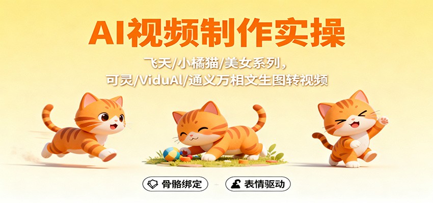 AI视频制作实操，飞天/小橘猫/美女系列，可灵/ViduAl/通义万相文生图转视频-微众资源