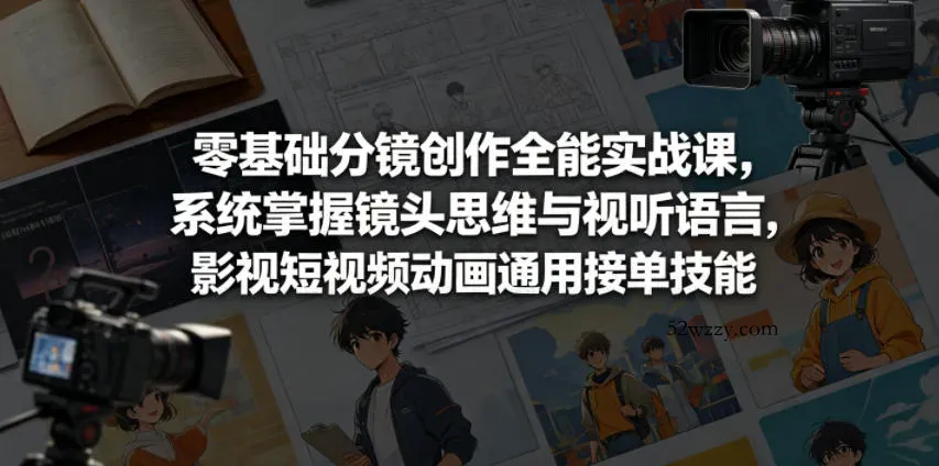 零基础分镜创作全能实战课，系统掌握镜头思维与视听语言，影视短视频动画通用接单技能-微众资源