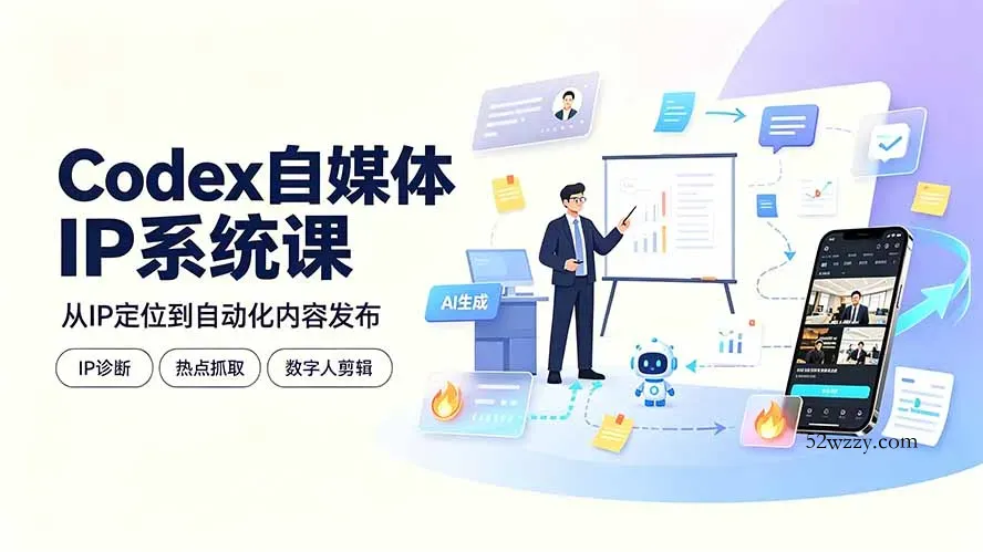 Codex自媒体IP系统课：IP诊断/热点抓取/IP蒸馏 Skill，爆款复刻数字人多平台自动发布教程-微众资源