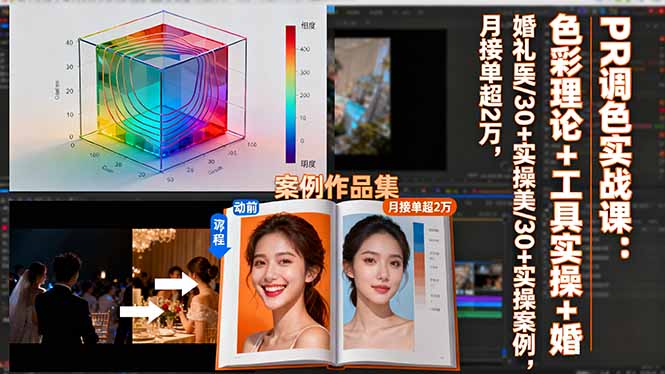 PR调色实战课：色彩理论+工具实操+婚礼医美/30+实操案例，月接单超2万-微众资源