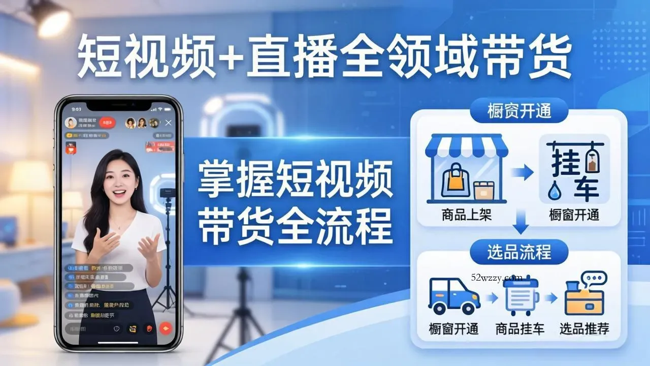 短视频+直播全领域带货：掌握橱窗开通、挂车、选品、爆款文案改编等短视频带货全流程-微众资源