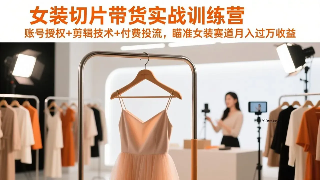 女装切片带货实战训练营，账号授权+剪辑技术+付费投流，瞄准女装赛道月入过万收益-微众资源