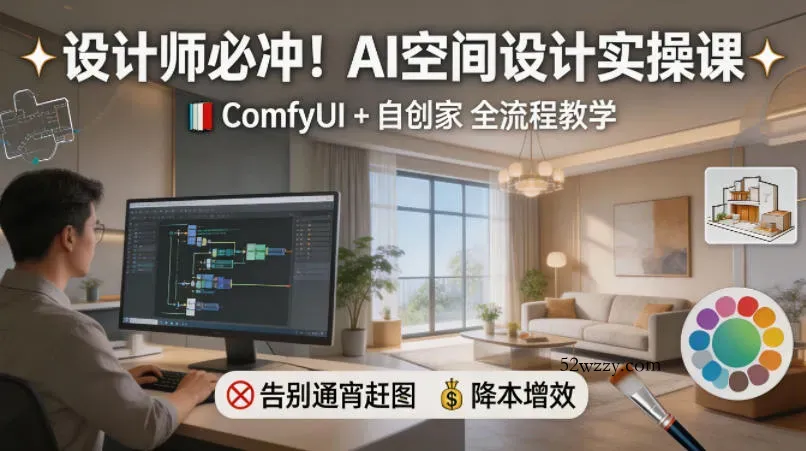 设计师必冲！AI空间设计实操课，ComfyUI+自创家全教学，告别通宵赶图，降本增效-微众资源