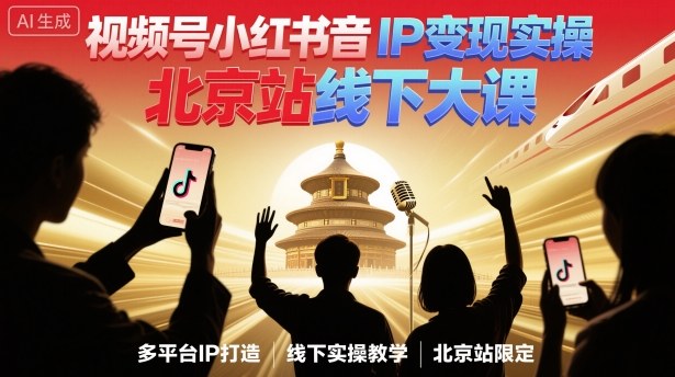 视频号小红书抖音IP变现实操北京站线下大课，40+行业短视频高变现姿势，100+IP高变现实操技术-微众资源