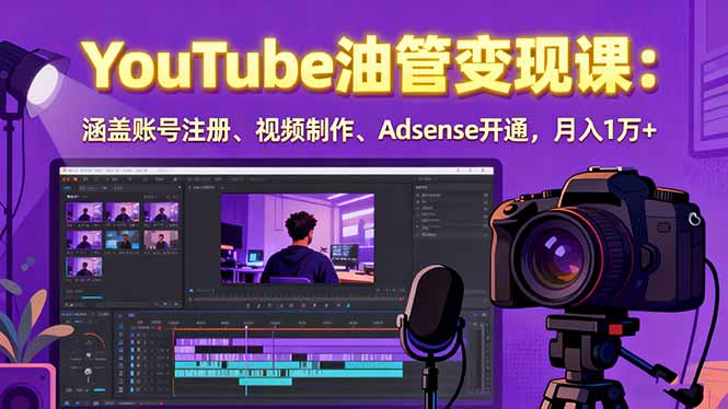 2025YouTube油管变现课：涵盖账号注册、视频制作、Adsense开通，月入1万+-微众资源
