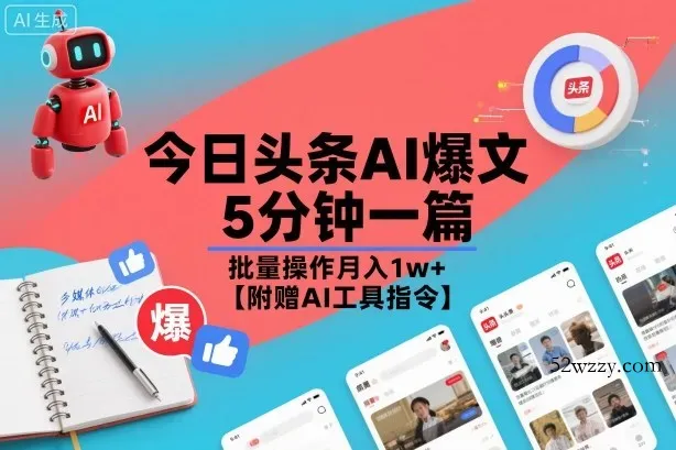 今日头条AI爆文，5分钟一篇，批量操作月入1w+【附赠AI工具指令】-微众资源
