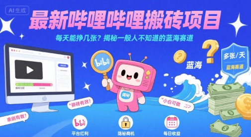 最新哔哩哔哩上B站搬砖项目，每天能挣几张？揭秘一般人不知道的蓝海赛道-微众资源