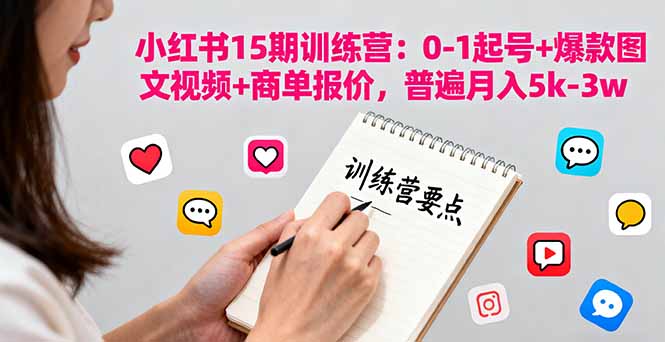 小红书15期训练营：0-1起号+爆款图文视频+商单报价，普遍月入5k-3w-微众资源