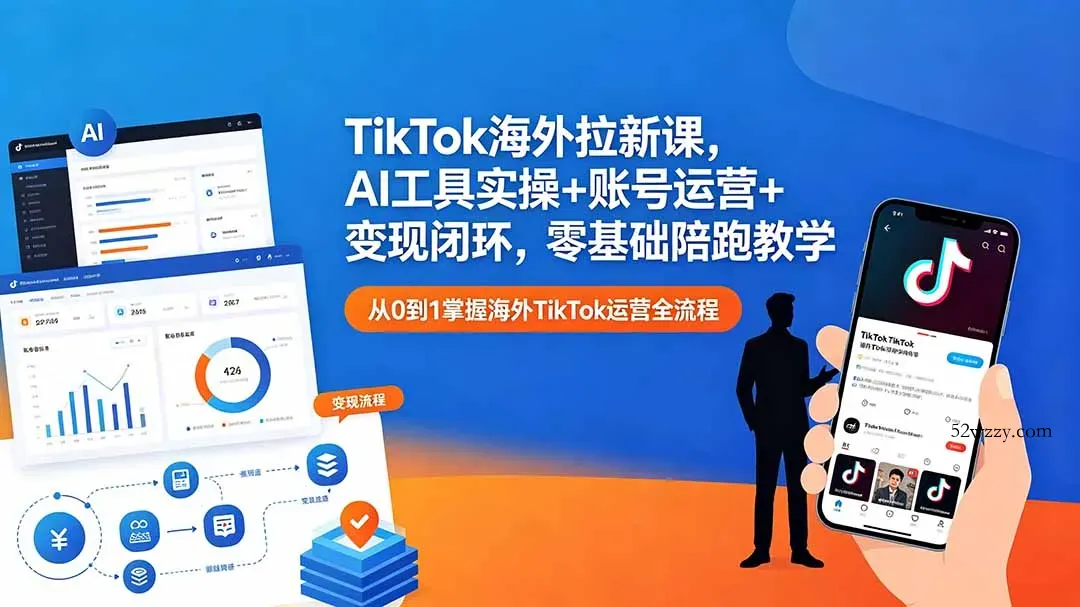 TikTok海外拉新课，AI工具实操+账号运营+变现闭环，零基础陪跑教学-微众资源