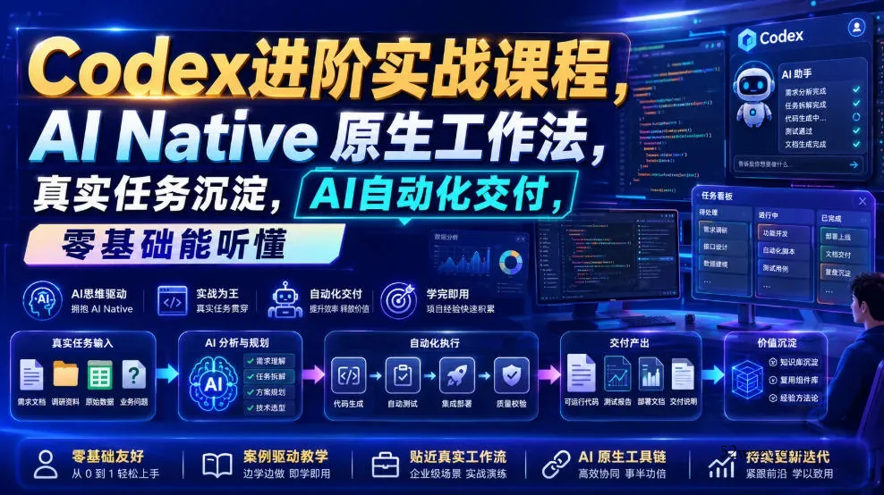Codex进阶实战课｜AI Native原生工作法，22节真实任务落地，从配置到AI自动化交付全链路教程-微众资源