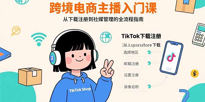 跨境电商主播入门课，TikTok下载注册，支付工具配置，社媒账号管理全流程-微众资源