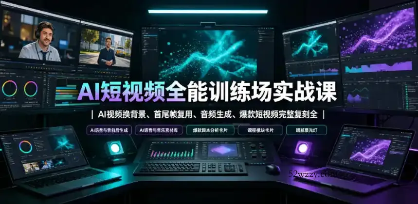 AI短视频全能训练场实战课|AI视频换背景、首尾帧复用、音频生成、爆款短视频完整复刻全套实操教学
