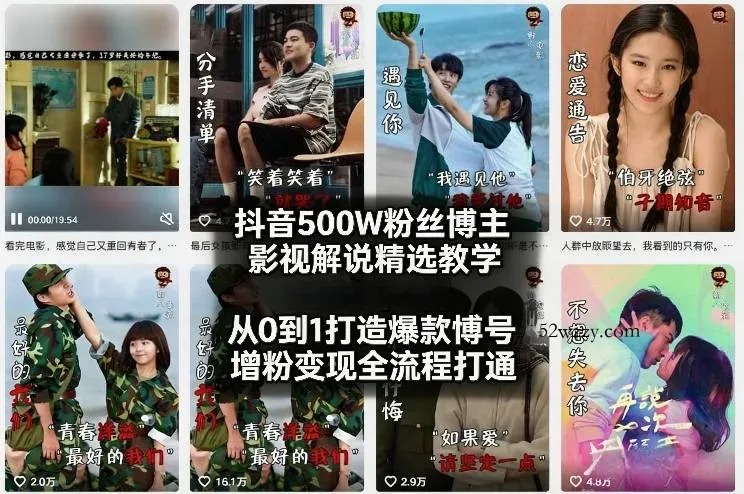 抖音500W粉丝博主影视解说精选教学2026年2月，从0到1打造爆款账号，涨粉变现全流程打通-微众资源