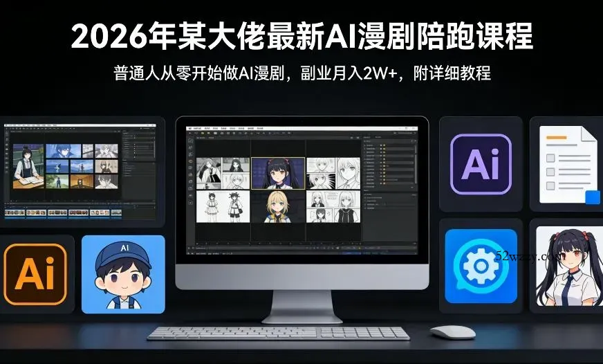 26年某大佬最新Ai漫剧陪跑课程，普通人从零开始做AI漫剧，副业月入2W+-微众资源